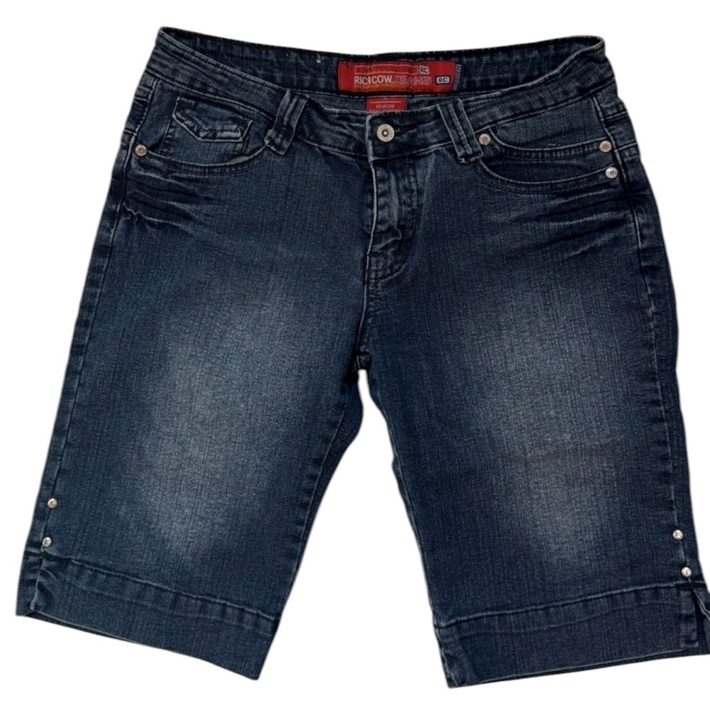 Richcow Jeans Black Wash Denim Jean Shorts Size 7 Juniors Embellished Pockets